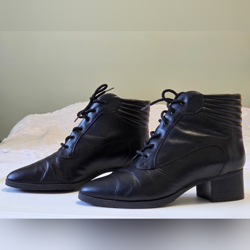 VTG Spectra Brazil Black Leather Lace-Up Witch Boots Pointed Toe Sz 9 Victorian